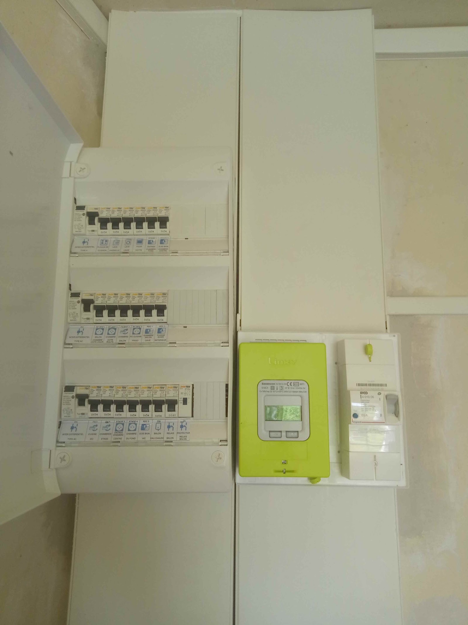 Tableau électrique et compteur Linky posés